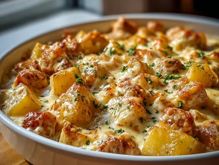 Crockpot Garlic Parmesan Chicken and Potatoes served in a bowl
