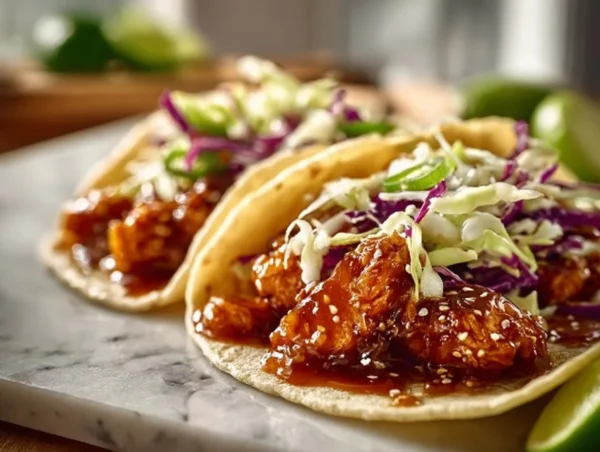 Delicious Honey Garlic Chicken Tacos served with fresh ingredients