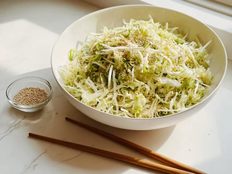 Bowl of Japanese cabbage salad with fresh vegetables and dressing