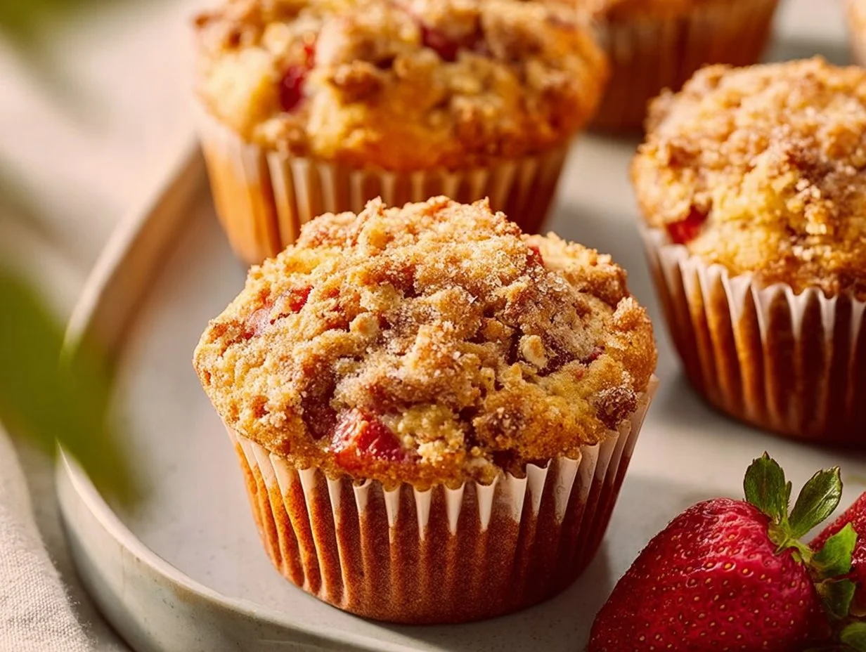 Moist Strawberry Rhubarb Muffins