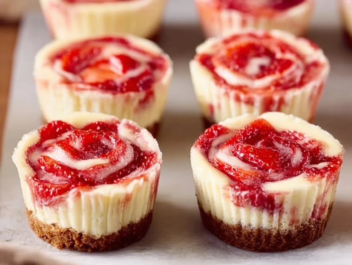 Strawberry Rhubarb Mini Cheesecakes
