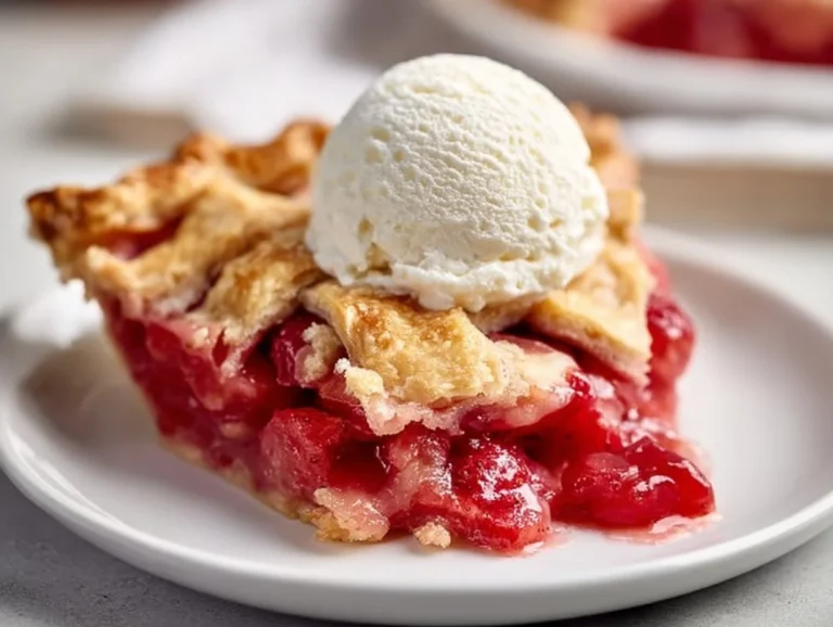 Delicious Strawberry Rhubarb Pie fresh out of the oven, showcasing vibrant colors.