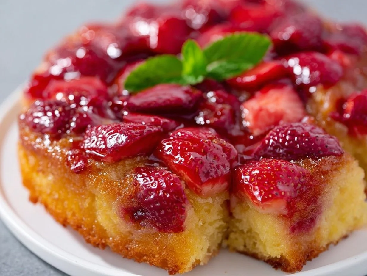 Strawberry Rhubarb Upside Down Cake