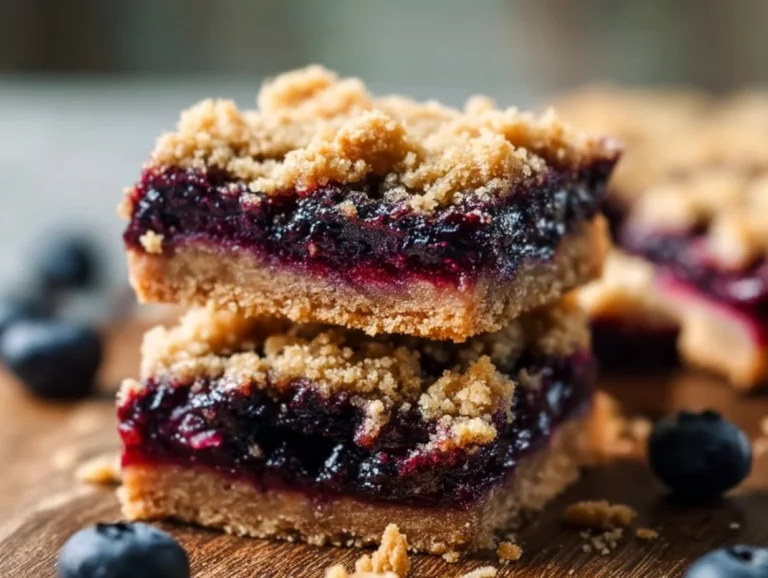 Tangy blueberry rhubarb crumble bars on a white plate with fresh blueberries