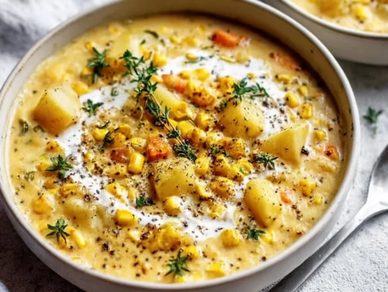 Creamy Corn and Potato Soup is a delightful dish that combines the sweetness of corn with the heartiness of potatoes in a luscious broth. This recipe is a comfort food staple, particularly popular for chilly evenings or as a light lunch option. With its smooth texture and rich flavors, it is perfect for those seeking a nourishing meal without a lot of fuss. corn and potato soup
