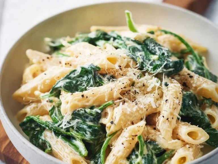 Pasta with Spinach Sauce is a delightful dish that combines the richness of cream cheese and Parmesan with the vibrant flavor of fresh spinach. This recipe is not only quick to prepare but also packed with nutrients, making it a perfect choice for a wholesome weeknight dinner. It’s creamy, comforting, and guaranteed to become a new family favorite. Pasta with Spinach Sauce