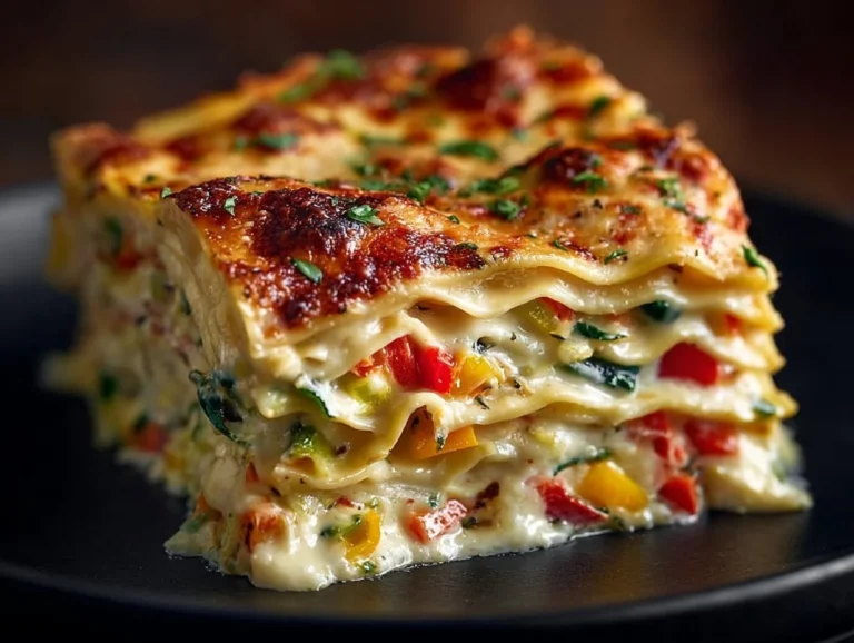 Loaded Veggie White Lasagna is a flavorful and comforting dish that layers creamy ricotta, vibrant vegetables, and a luscious white sauce between sheets of pasta. The combination of fresh bell peppers, zucchini, and spinach ensures that every bite is packed with nutrients and taste. This recipe comes together effortlessly, making it a perfect choice for a weeknight dinner or a hearty celebration meal. Veggie White Lasagna