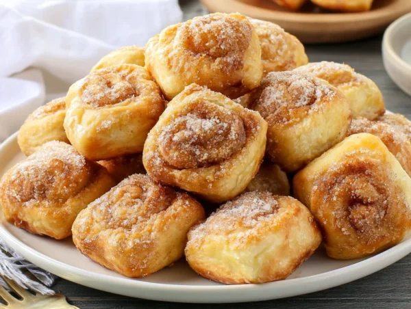 Delicious air fryer cinnamon roll bites made with canned biscuits