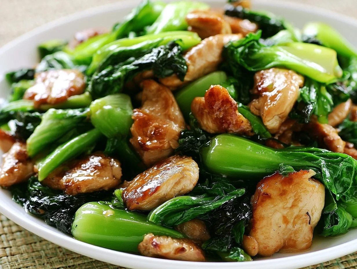 Delicious Chicken Bok Choy Stir Fry with vibrant vegetables and tender chicken pieces.