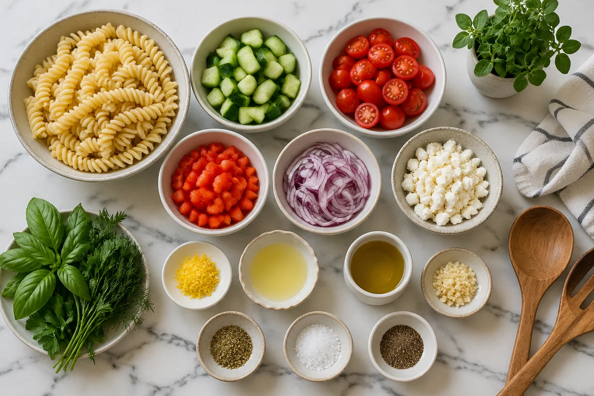 Easy Lemon Herb Pasta Salad with Fresh Veggies and Feta Easy Lemon Herb Pasta Salad with Fresh Veggies and Feta