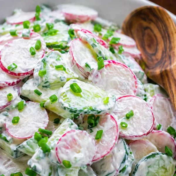 Fresh Radish and Cucumber Salad with dill and lemon dressing