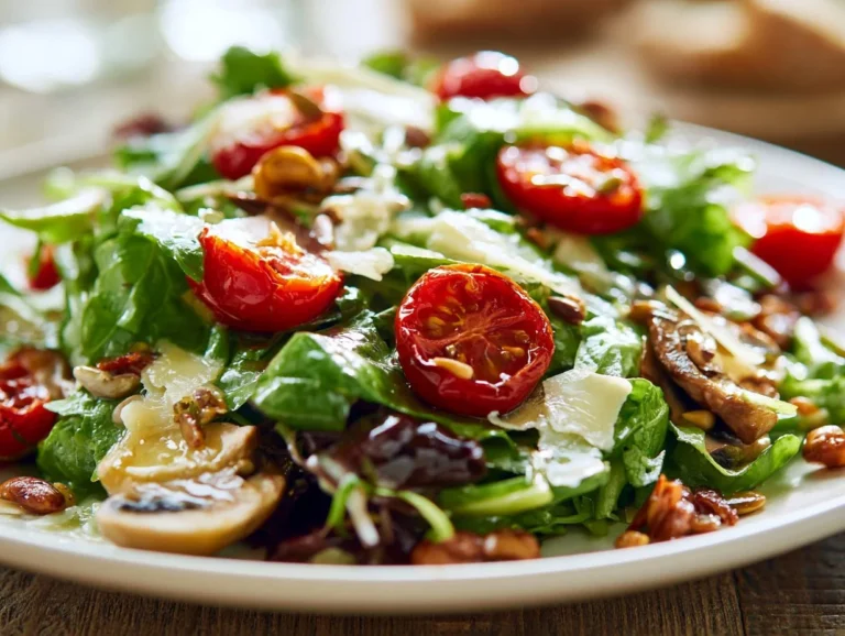 Italian Salad The Italian Salad is a vibrant and refreshing dish that combines nutrient-rich greens with bold Mediterranean flavors. Packed with fresh spinach, arugula, sun-dried tomatoes, and artichokes, this salad delivers a delightful crunch and a burst of flavor that is both satisfying and nutritious. It’s perfect as a light lunch or an appealing side dish for any gathering. Italian Salad