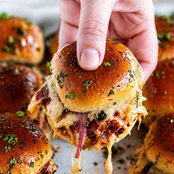 Savory BBQ Chicken Sliders Your Family Will Love! BBQ Chicken Sliders topped with cheese on sweet Hawaiian rolls