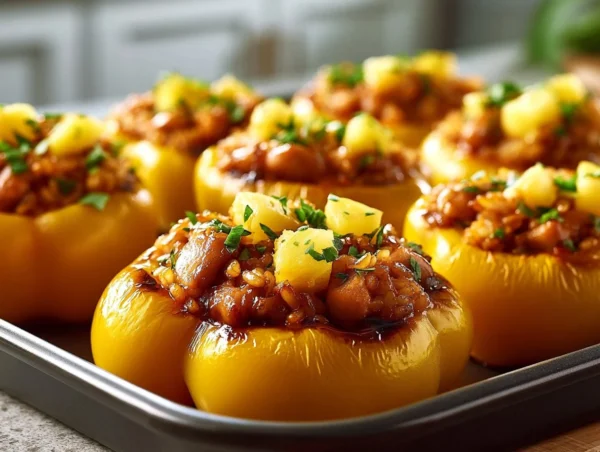 Teriyaki Chicken Pineapple Stuffed Peppers with Rice