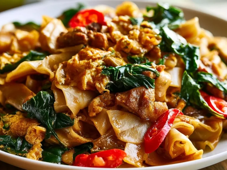Thai Drunken Noodles Recipe - Quick and Flavorful Thai Drunken Noodles Recipe is a vibrant and flavorful dish that perfectly encapsulates the essence of Thai cuisine. With tender chicken, wide rice noodles, crisp vegetables, and aromatic Thai basil, this dish is not only visually appealing but also packed with a delightful medley of flavors. Plus, it's quick to prepare, making it a fantastic choice for a weeknight meal or a casual dinner party. drunken noodles