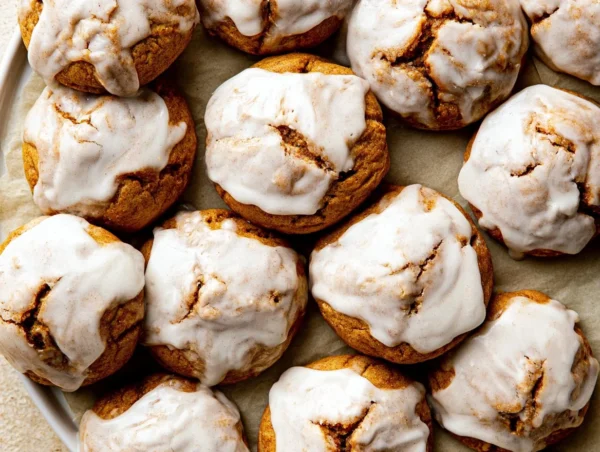 Soft and spiced pumpkin cookies on a baking tray