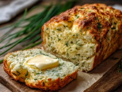 A slice of homemade 2-ingredient cottage cheese bread on a wooden cutting board.