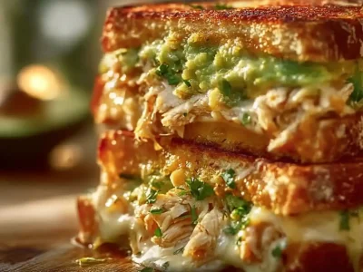 Delicious Chicken Avocado Melt Sandwich with chicken, avocado, and melted cheese