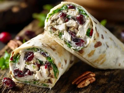 Chicken Salad Wraps with cranberries and pecans, a healthy meal option.