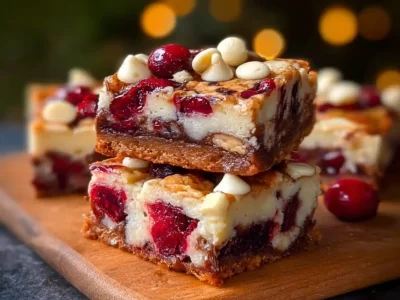 Delicious festive Christmas Bars decorated with seasonal sprinkles and toppings