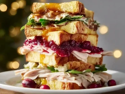 Budget Christmas brioche sandwich with festive fillings and toppings
