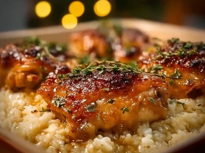Plate of Forgotten Chicken served with creamy rice dish