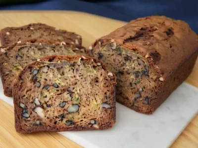 ina garten zucchini bread fresh out of the oven on marble