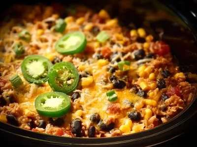 Slow Cooker Ground Beef Taco Bowls served in a colorful dish with toppings