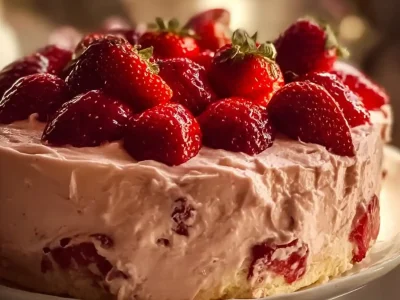 Delicious Strawberry Cream Cake with fresh strawberries and creamy frosting