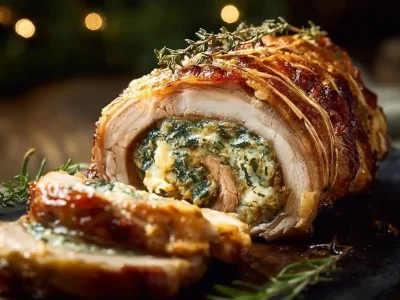 Deliciously stuffed turkey breast ready to serve for a festive meal