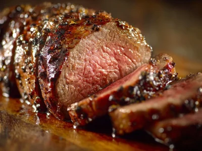 Delicious air-fryer beef tenderloin plated with garnish