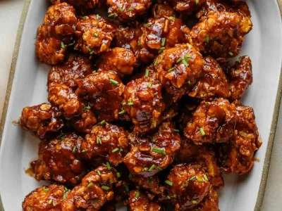 Delicious Baked Honey BBQ Chicken Bites served on a platter