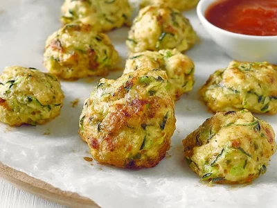 Delicious baked zucchini cheese bites served as a healthy appetizer.
