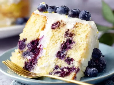 Best lemon blueberry cake with fresh blueberries and lemon zest