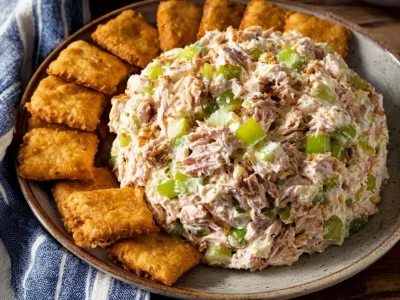Blended Cottage Cheese Tuna Salad with fresh ingredients in a bowl