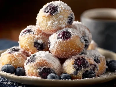 Delicious blueberry donut bites arranged on a plate