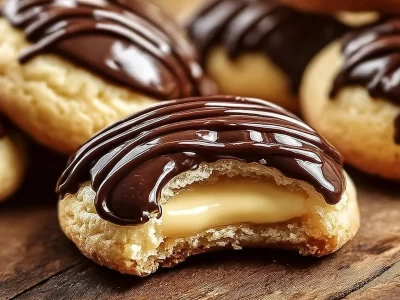 Delicious Boston Cream Pie Cookie Bites with chocolate and cream filling