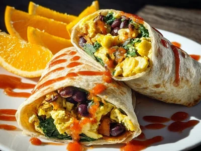 Delicious breakfast burritos filled with eggs, vegetables, and spices