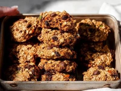 Homemade breakfast cookies with oats, nuts, and fruits for a healthy morning snack.