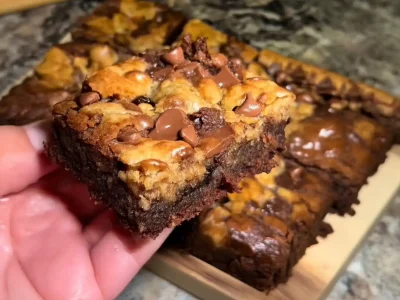 Fudgy and chewy Brookies bars sliced into squares