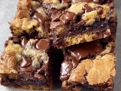 Delicious brown butter brookies, combining chewy cookies and fudgy brownies