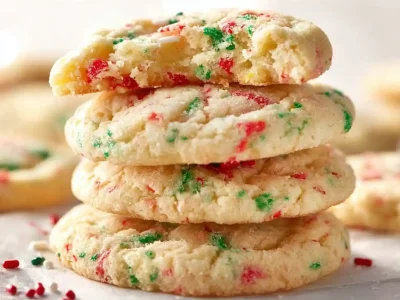 Christmas Ooey Gooey Butter Cookies on a festive plate