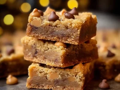 Homemade butterscotch toffee cookie bars on a serving platter