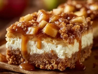 Delicious Caramel Apple Cheesecake Bars with creamy cheesecake and caramel topping