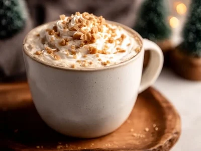 Delicious Caramel Burnt Cream Latte in a cozy cafe setting.