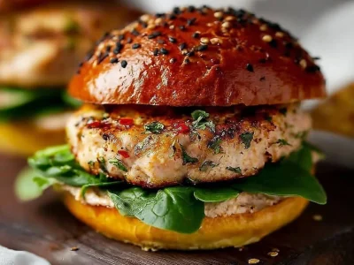 Cheesy Chicken Burgers with Spinach on a plate, garnished and ready to eat.