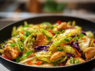 Healthy Chicken and Cabbage Stir-Fry served in a bowl