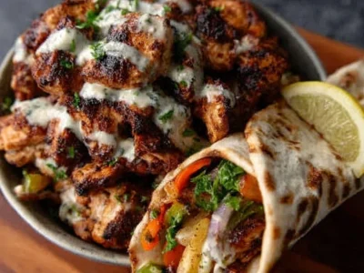 Delicious Chicken Shawarma with Garlic Sauce served on a plate