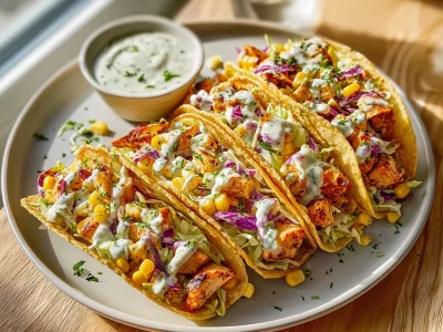 Delicious classic air fryer chicken tacos served on a plate.