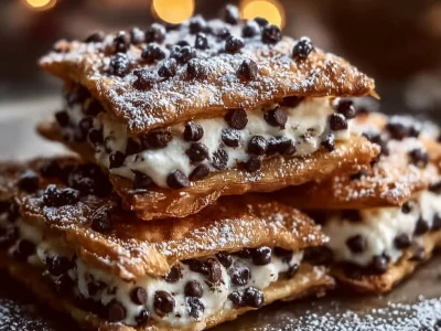 Delicious Classic Cannoli Squares dessert with creamy filling and crispy edges.